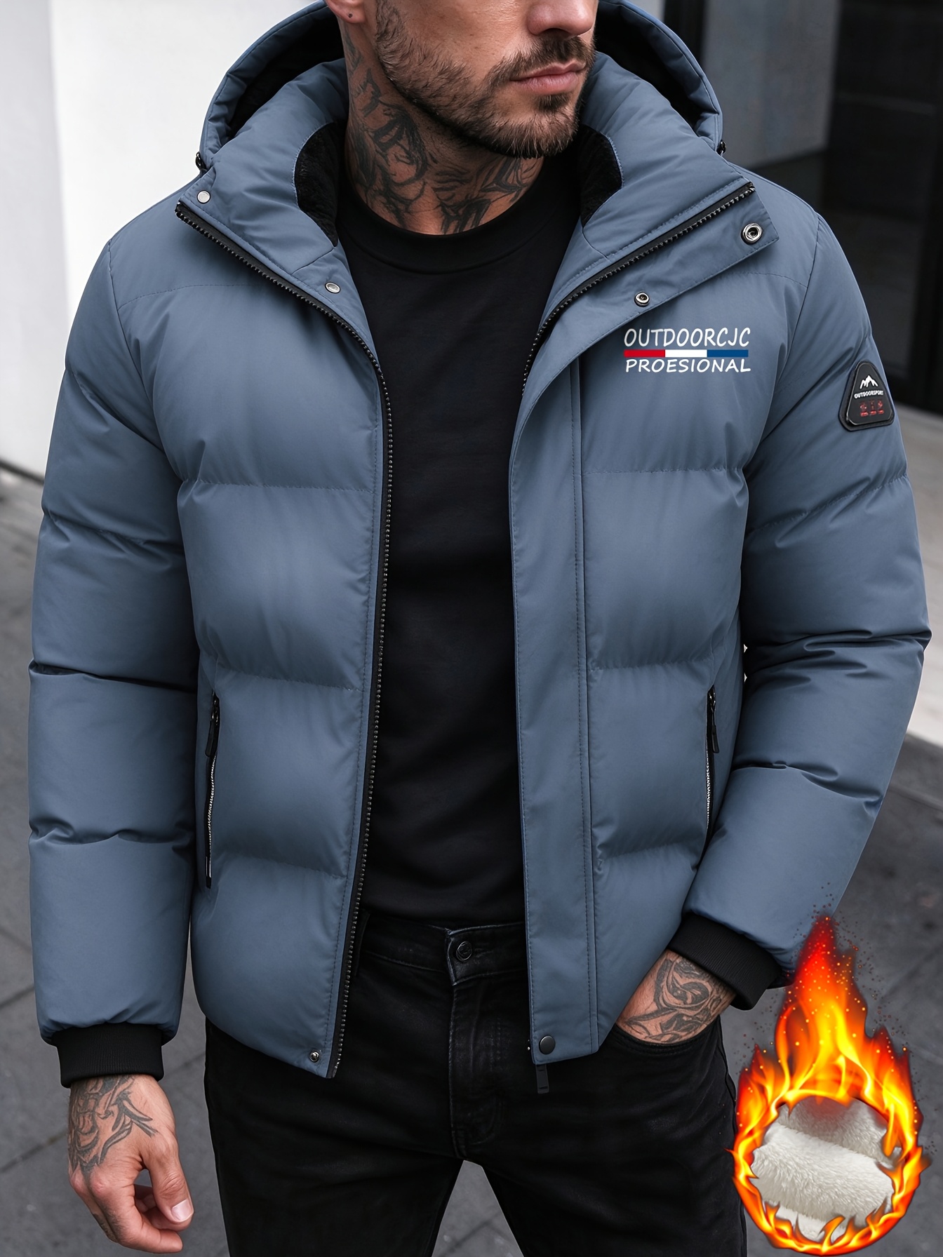 Men's Winter Hooded Jacket, Plush Warm and Thick Parka