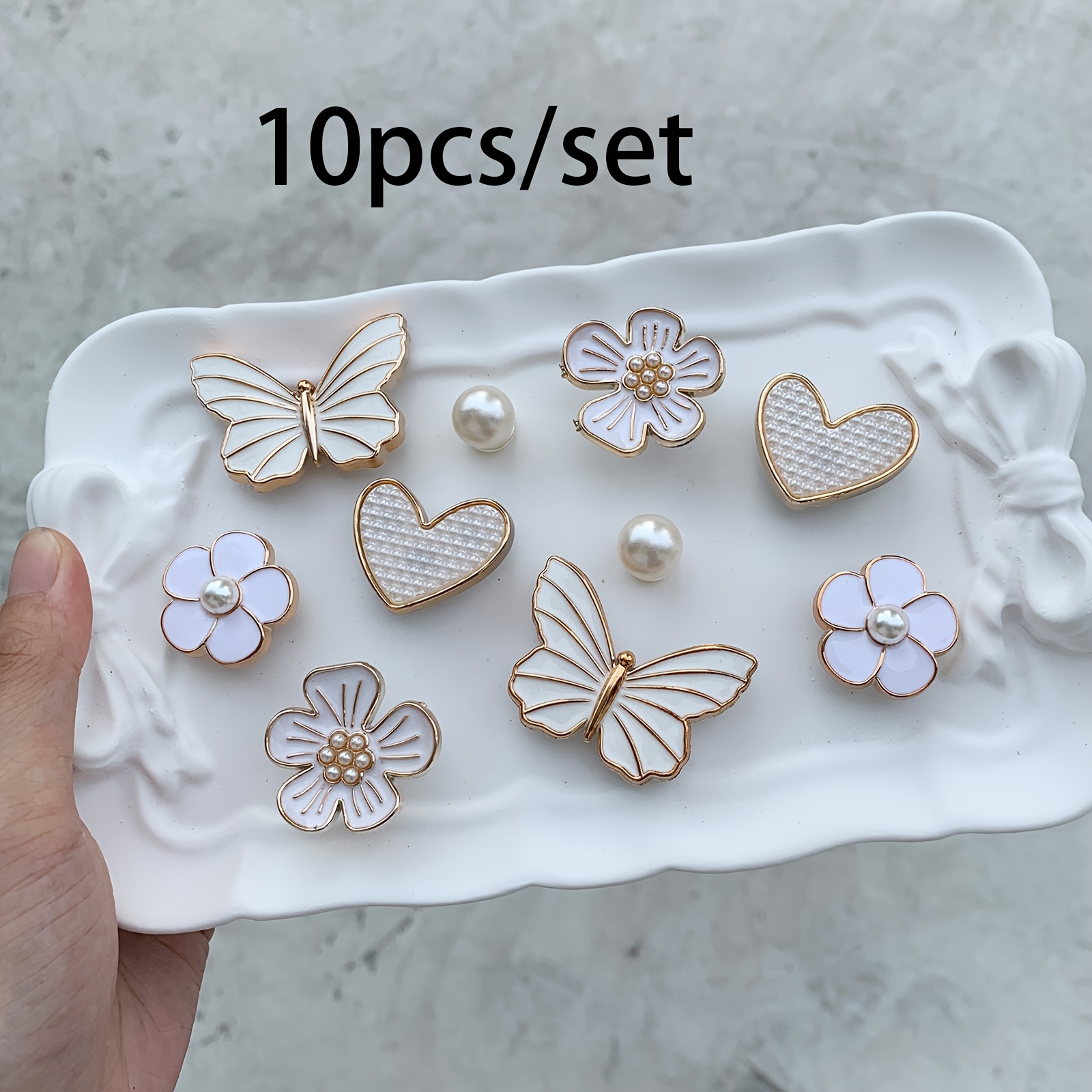 E-shop 10er-Set Elegante Schuhanhänger mit Blumen- und Schmetterlingsmotiven, modische Schuhaufkleber, Schuhdekoration für Sandalen für Damen