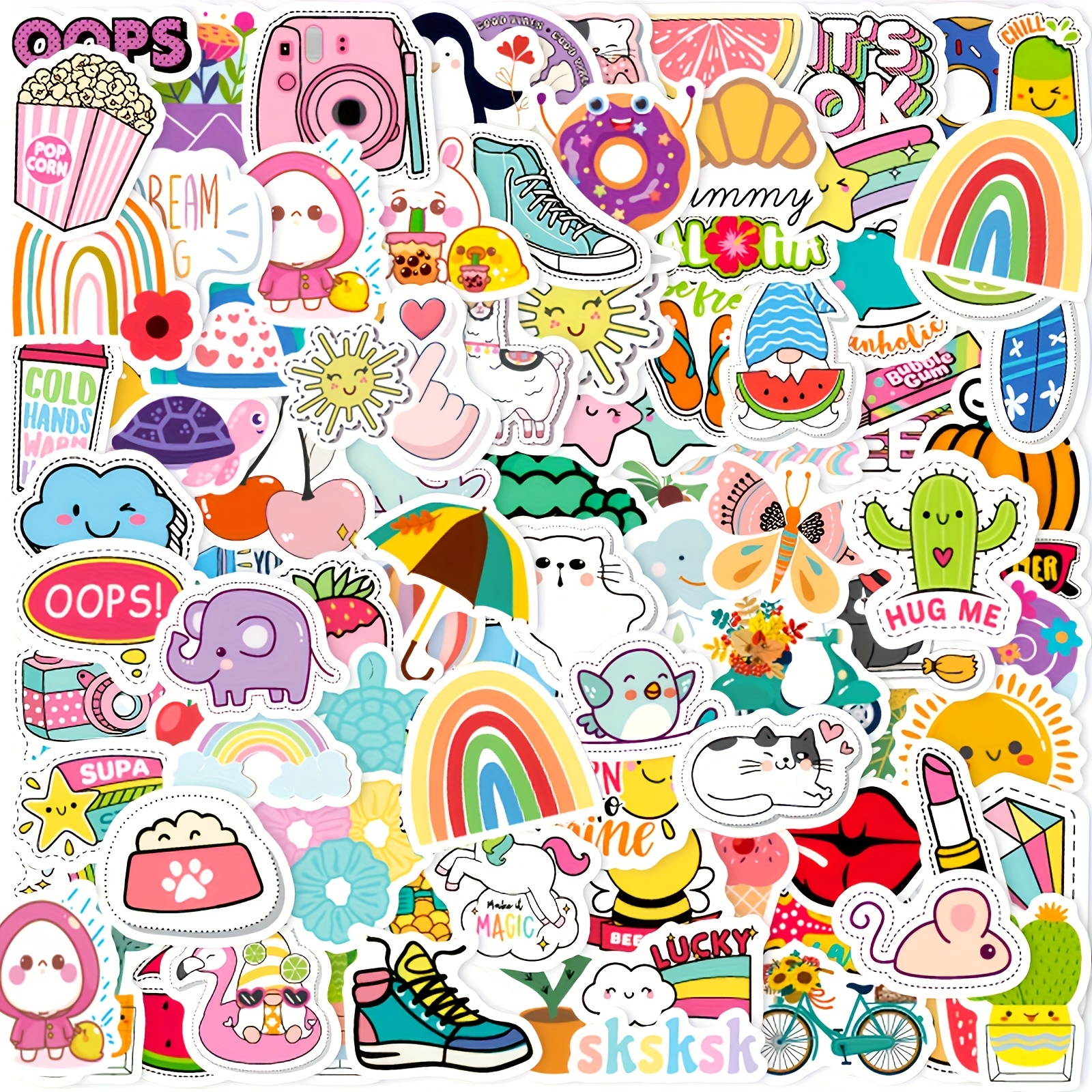 Image of 100pcs Cute Stickers, Aesthetic Vinyl Stickers For Water Bottle Laptop Phone Skateboard Scrapbooking Journaling Stickers