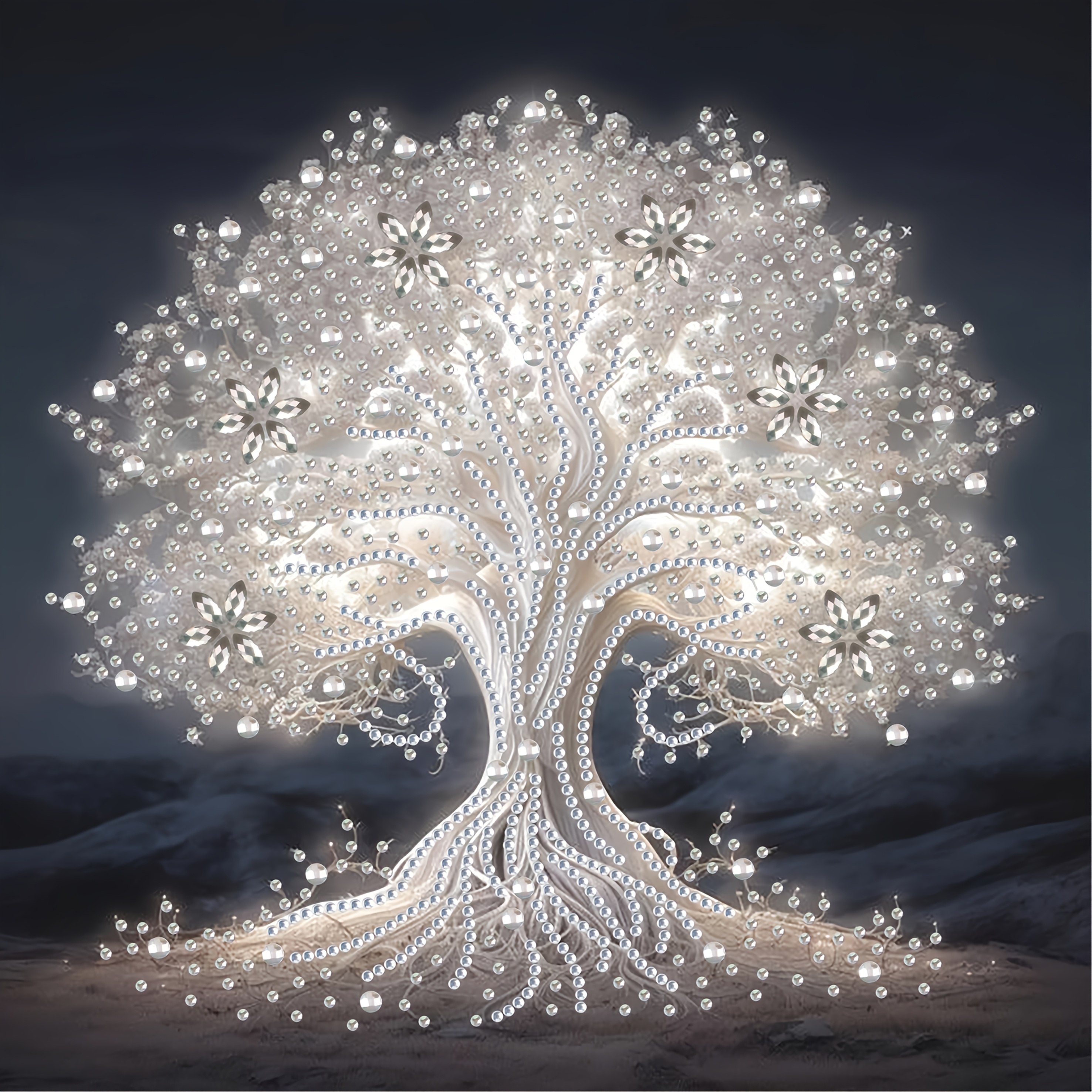 TEMU 5d Diy Frameless Diamond Painting Kit, White Tree Of Life Mosaic Art With Special Irregular & Shiny Rhinestones, 11.8"×11.8", Beginner Craft &