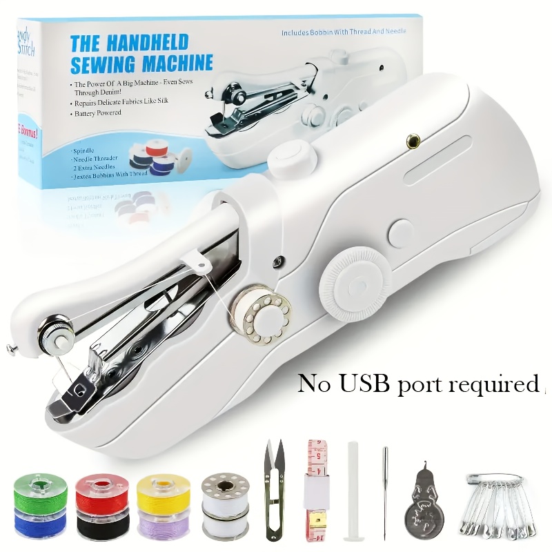 TEMU Handheld Compact Sewing Machine, Aa Battery Portable Mini Electric Device, Automatic--one Diy Kit Including Threads, Scissors, Ruler, Clips,