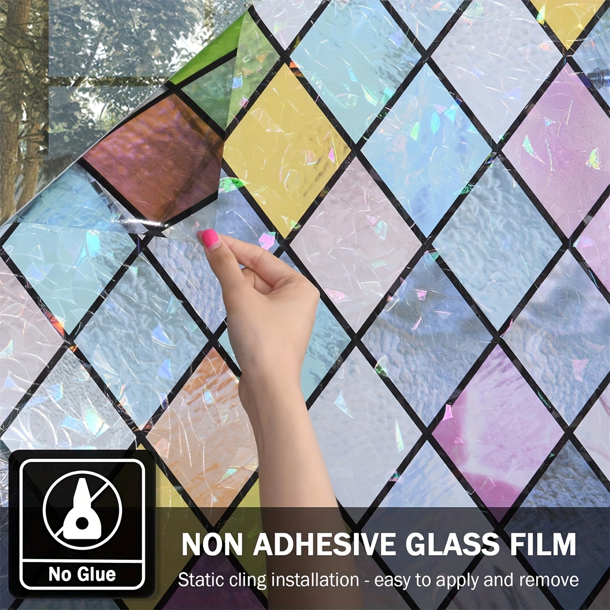 

1 Roll Of Electrostatic Glueless Glass Window Film Colorful Grid Pattern Decorative Art Translucent Opaque Glass Sticker For Living Room Home Decor