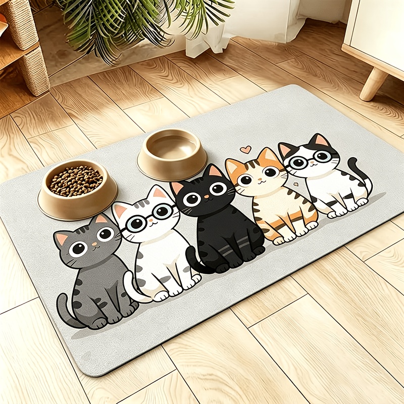 TEMU Pet Food Mat, , Absorbent, Easy To Clean, Suitable For Dogs And Cats Mat, Series Patterns, Washable Pet Feeding Mat Non-slip Anti-leakage, Pet