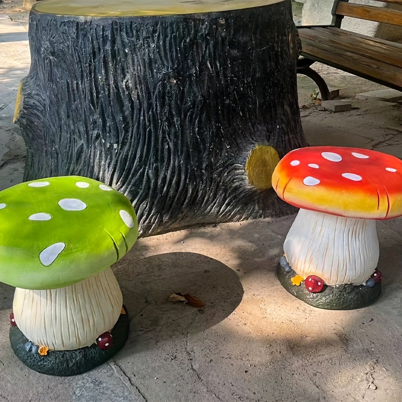 Resin Mushroom Garden Stool Outdoor Decorative Seating for Patio, Lawn,  Balcony Creative with Colorful and Flower Accents Easter Decor, 