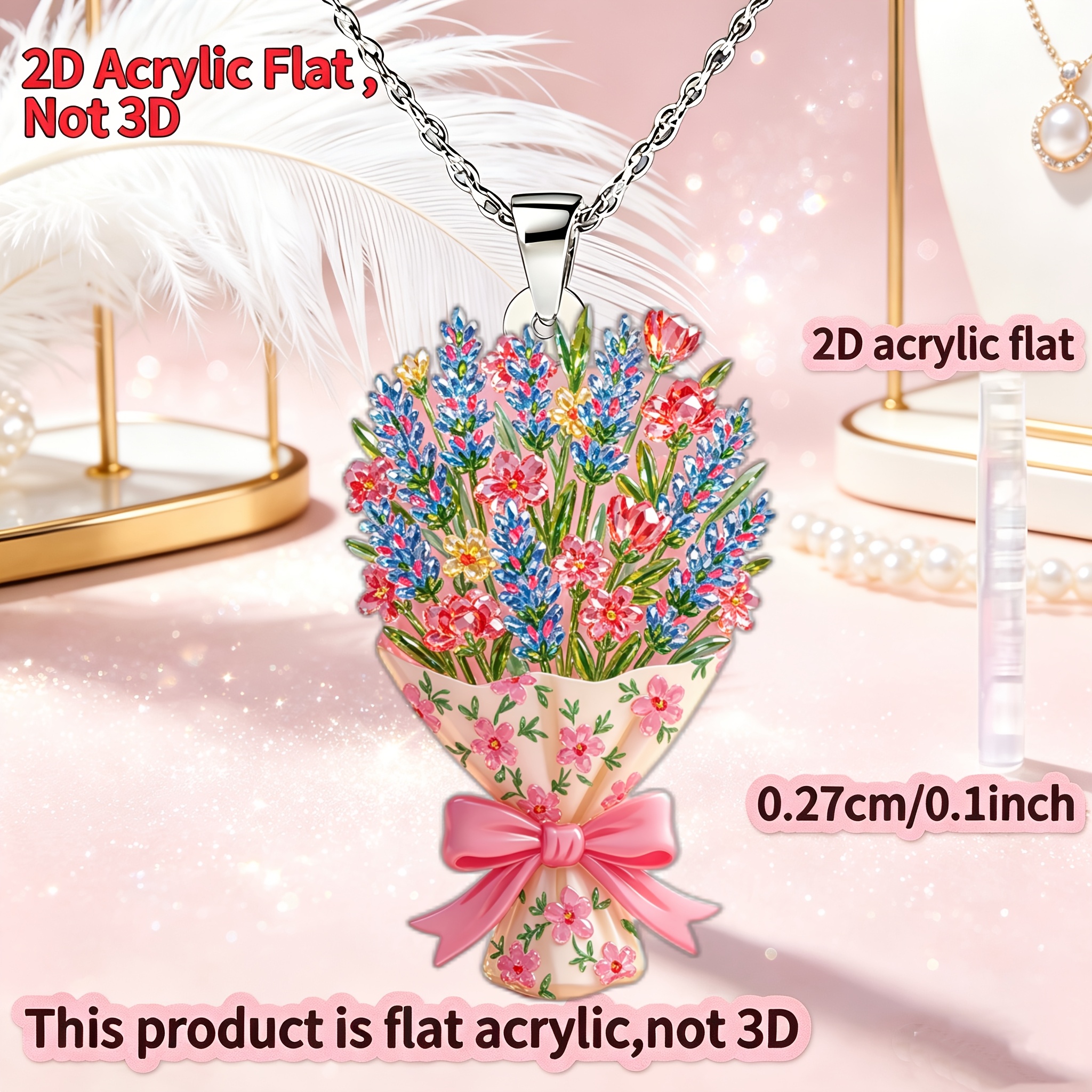 2D Flat Floral Picture Acrylic Women's Necklace Pendant