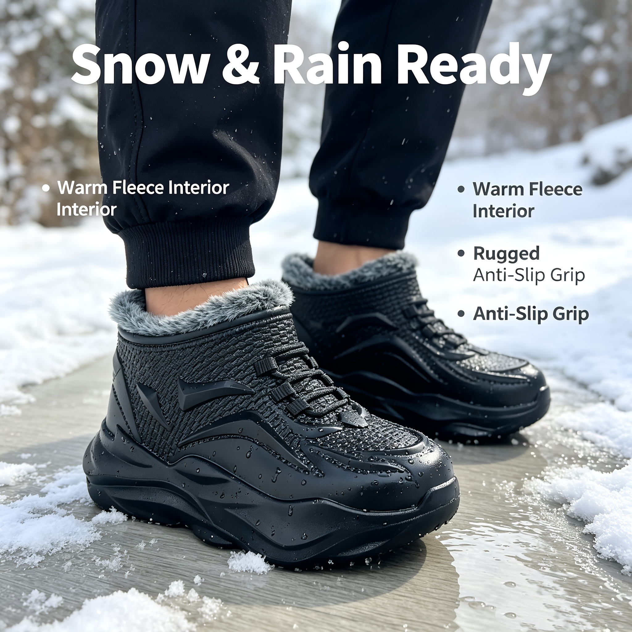 TEMU Men's Fleece Snow Boots Comfortable Versatile Casual Craft Rain Shoes Boots Comfortable