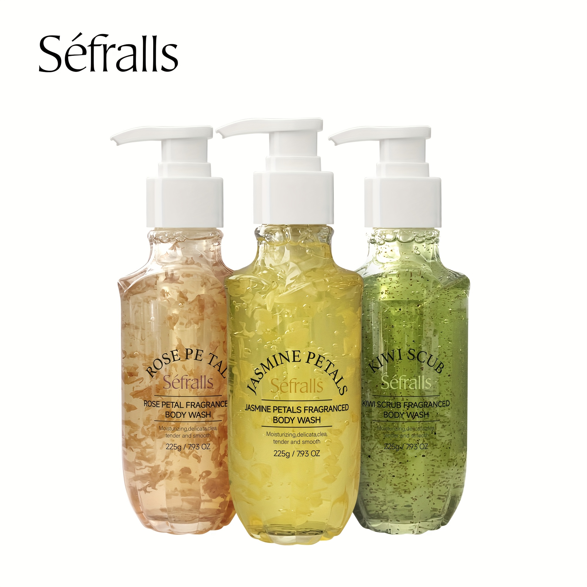 Sefralls Petal Fragrance Body Wash Set*3pcs Hydrates And Moisturizes The Skin, Featuring Kiwi, Rose, And Jasmine Scented Shower Gels with Diverse Fragrances That Provide a Long-Lasting Scent, Leaving Users Feeling