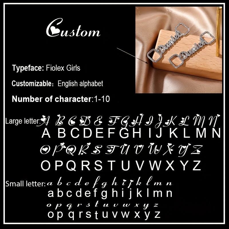 TEMU 【ステンレス製】名入れシューズバックル。パーソナライズされた彫刻テキストと幸運の数字が特徴。メンズ・レディース問わず、ファッショナブルでなシューズアクセサリーとしてデザインされています。