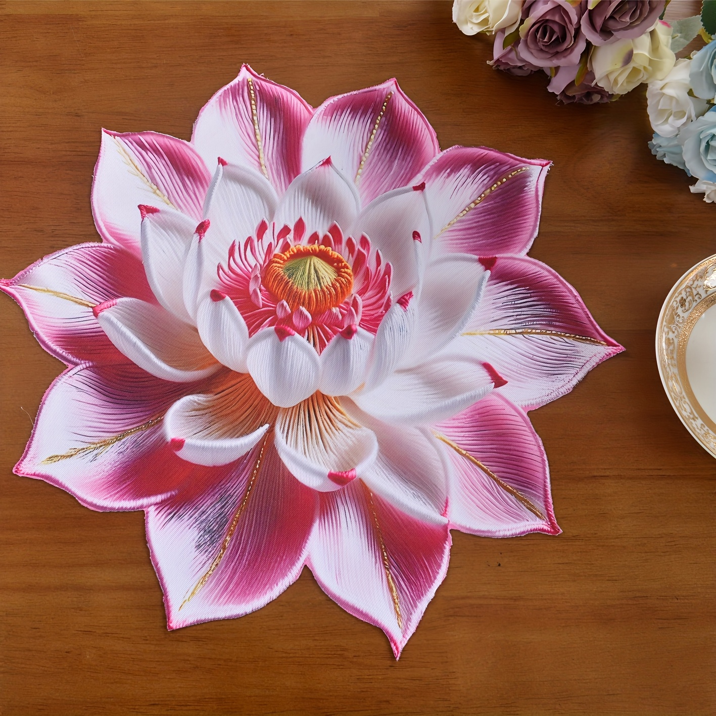 Image of 1 Pair Packed 3d Printed Doilies, Embroidery-like Printed Palcemat, Size: Round, 39cm Round, 100% Polyester, Elegant Patterns For Dining Talbe, Parties, Celebrations, Holidays And Daily Life.