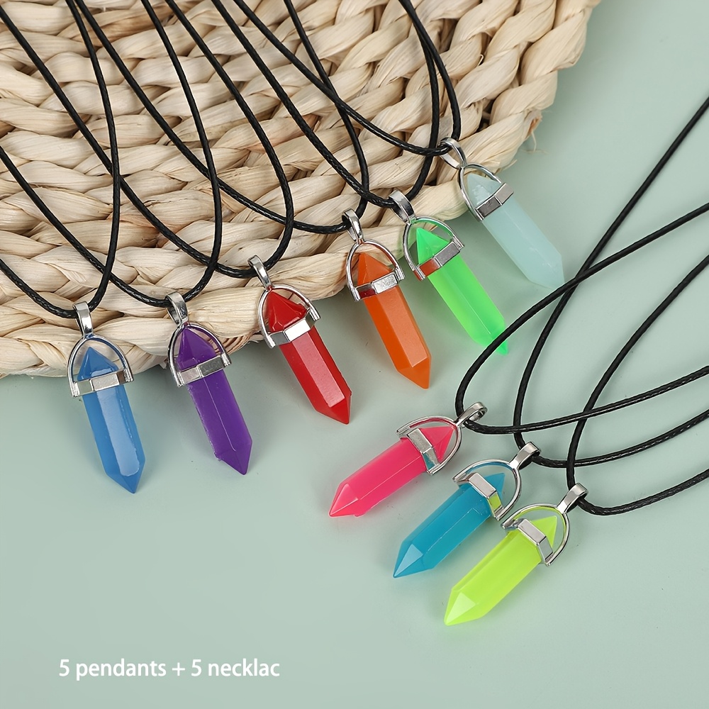Image of 5pcs Resin Hexagon Glow Pendant Necklace Set, Fluorescent Head Pendant With Black Adjustable Cord, Party Gift School Exchange Gift, Jewelry Making Suitable For Necklace Jewelry Jewelry Making