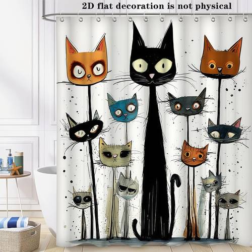 . verspielter katzen-duschvorhang, langlebiger duschvorhang mit launischem katzenköpfe-druck | verspieltes schwarze-katzen-design, maschinenwaschbar, ideal für badezimmerdekor, ganzjährig nutzbar