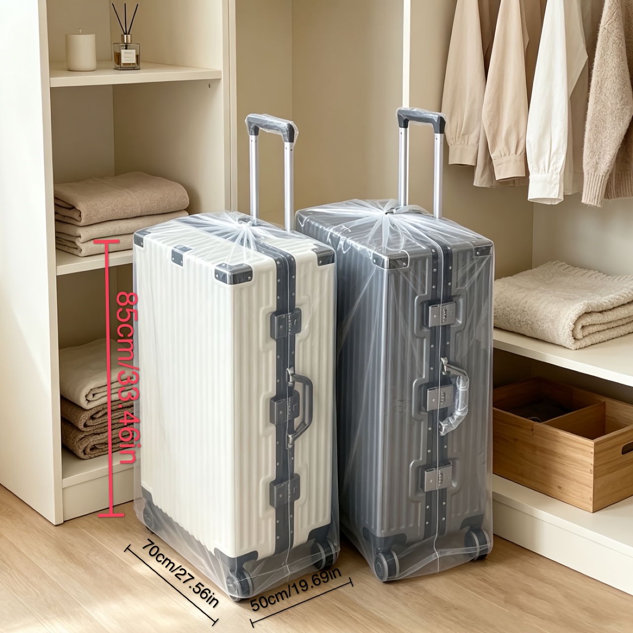 TEMU 2 Pack Clear Luggage Dust Cover Bag, Heavy Duty Transparent Plastic Storage Protector, Reusable Dust Shield For Suitcase, Armchair, , Wardrobe