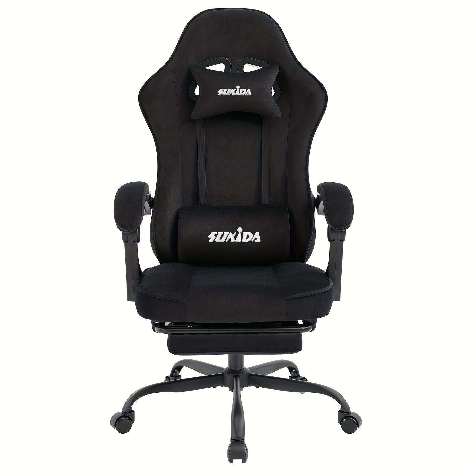 Image of Sukida Gaming Chair Fabric, Ergonomic Gaming Chair With Footrest, Adjustable Racing Computer Chair With Lumbar Support, Black Ergonomic