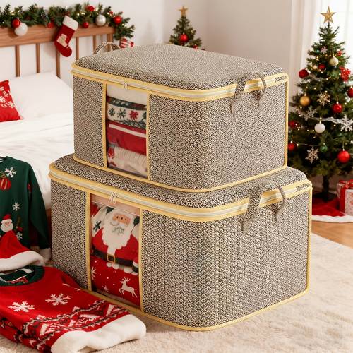 2pcs heavy duty storage moving bags quilt and blanket storage with handles set clear window fabric material contemporary style multipurpose use under bed storage