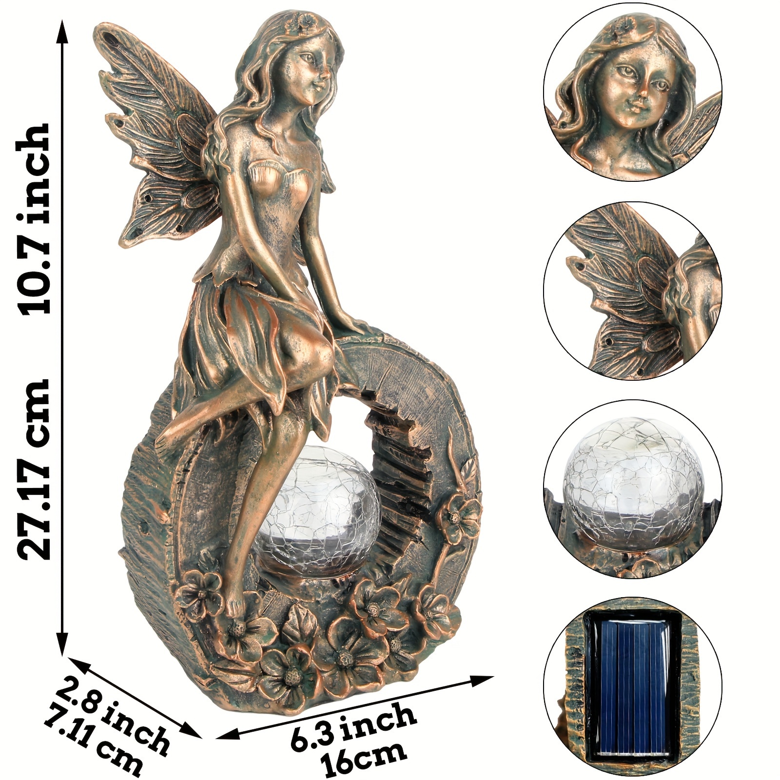 10.7 Inch Solar Powered Resin Garden Fairy Statue Outdoor Yard Lawn Patio Decor Light