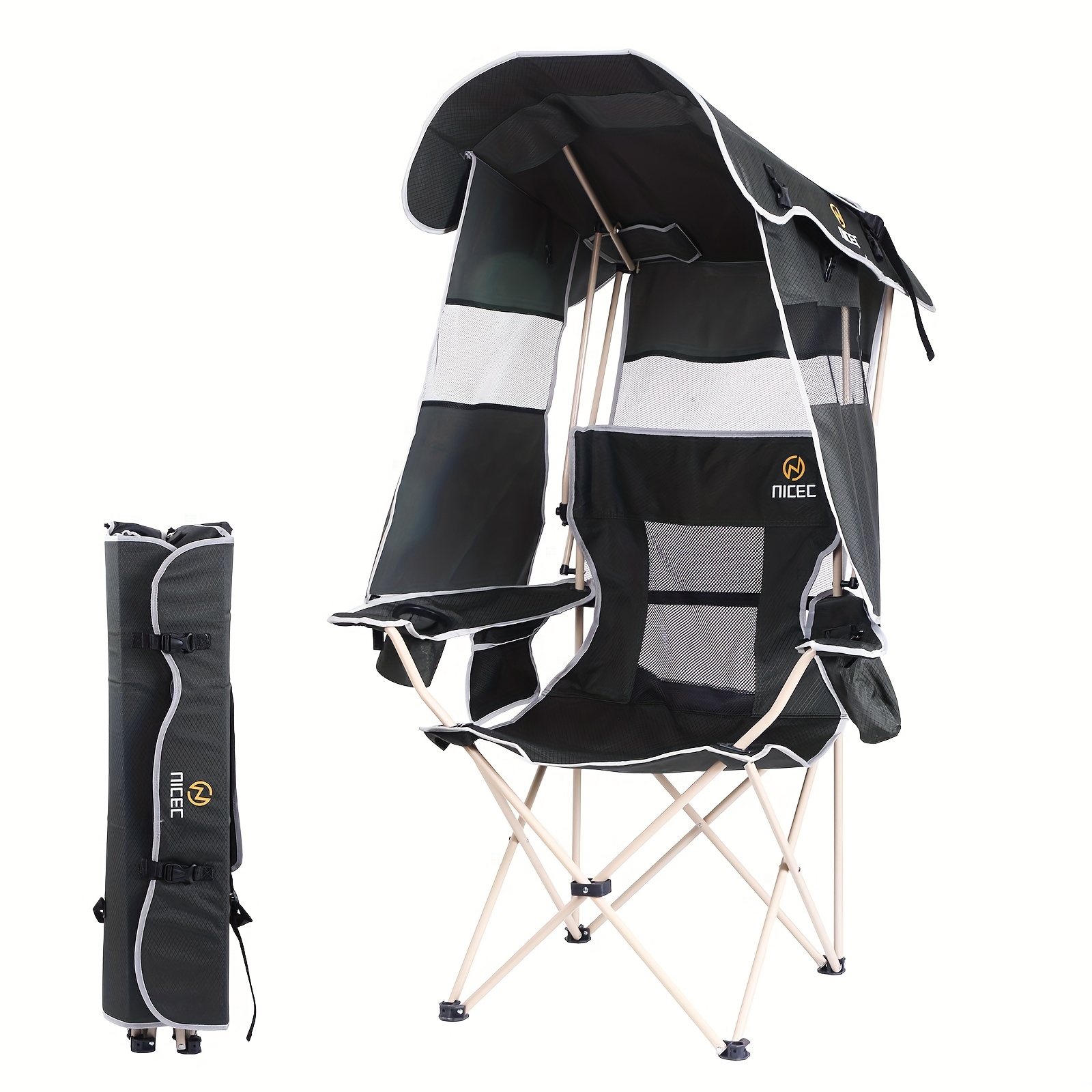 TEMU 1 Pack Chaise de Parasol Siège Extérieur Pliable Avec Ombre Amovible Et Sac de Rangement Intégré