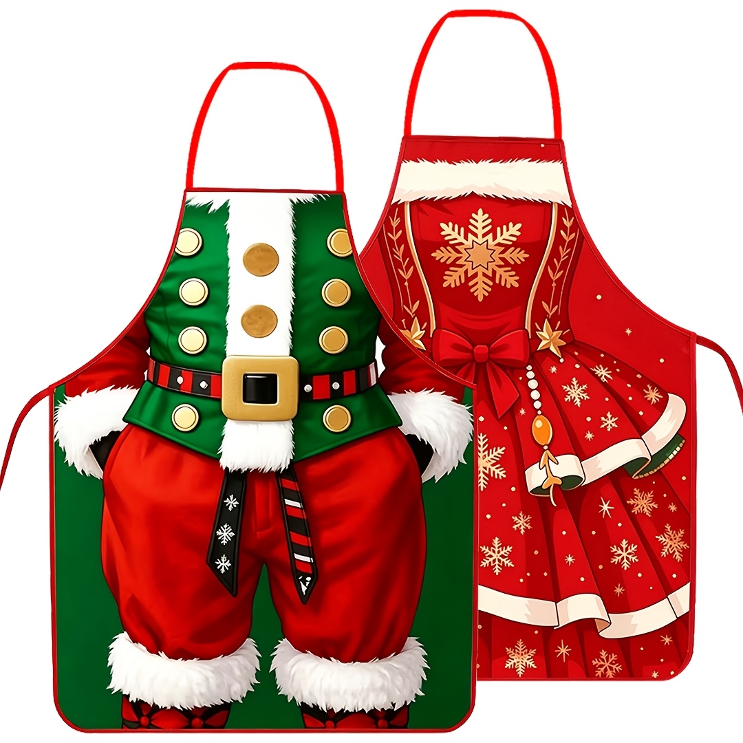 TEMU 2pcs Christmas Couple Aprons Suitable For Baking & Bbq, Matching Apron With Classic Dress, Bib Aprons For Holiday Parties, Restaurants, Gift For