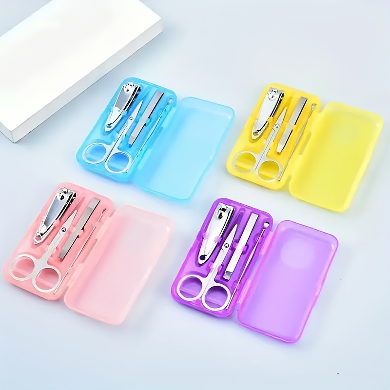 

4pcs Modern Mini Stainless Steel Nail Clippers Set With Tweezers, Scissors, Ear Spoon, Nail Clippers - Travel & Home Use Multifunctional Manicure Kit With Storage Case, Metal Blade, Cuticle Trim