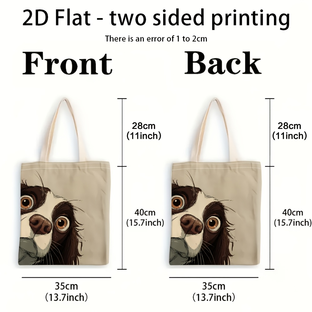 TEMU 1pc A Large Capacity Canvas Tote Bag Featuring A 2d Flat Print Of Big Eyes Of An English Spaniel, Designed -inspired Themes, Use