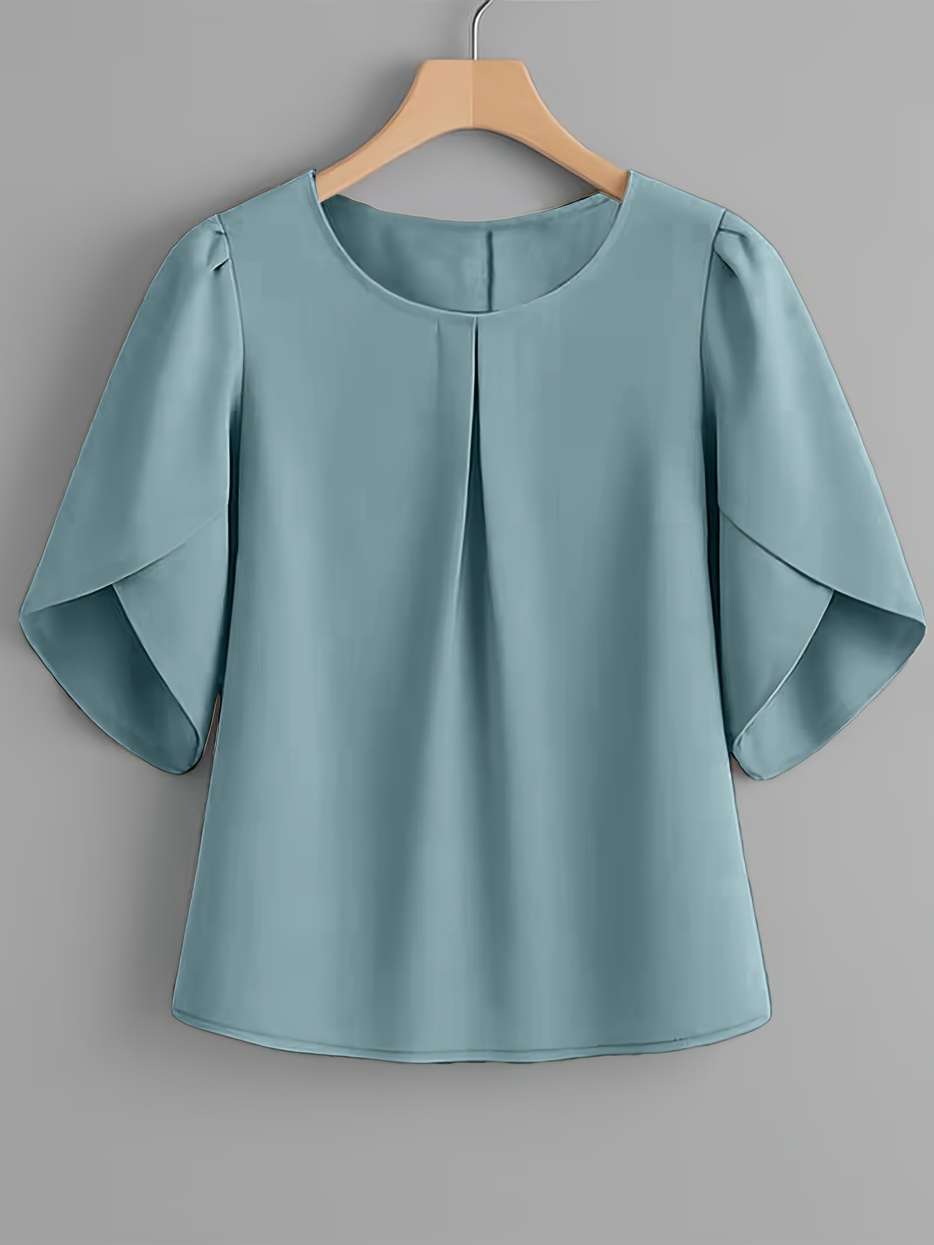 womens fashionable elegant chest pleated cuff   short sleeve shirt