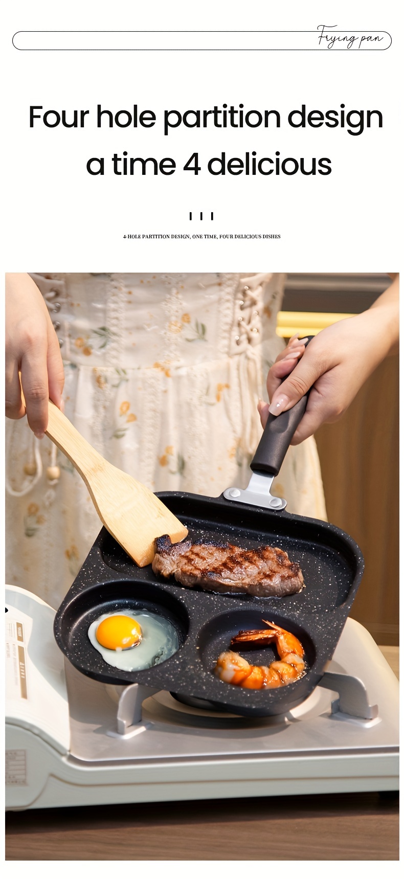 stainless steel 3 4 section frying pan non stick heat resistant handle for eggs   steak     kitchen restaurant camping rv use details 1