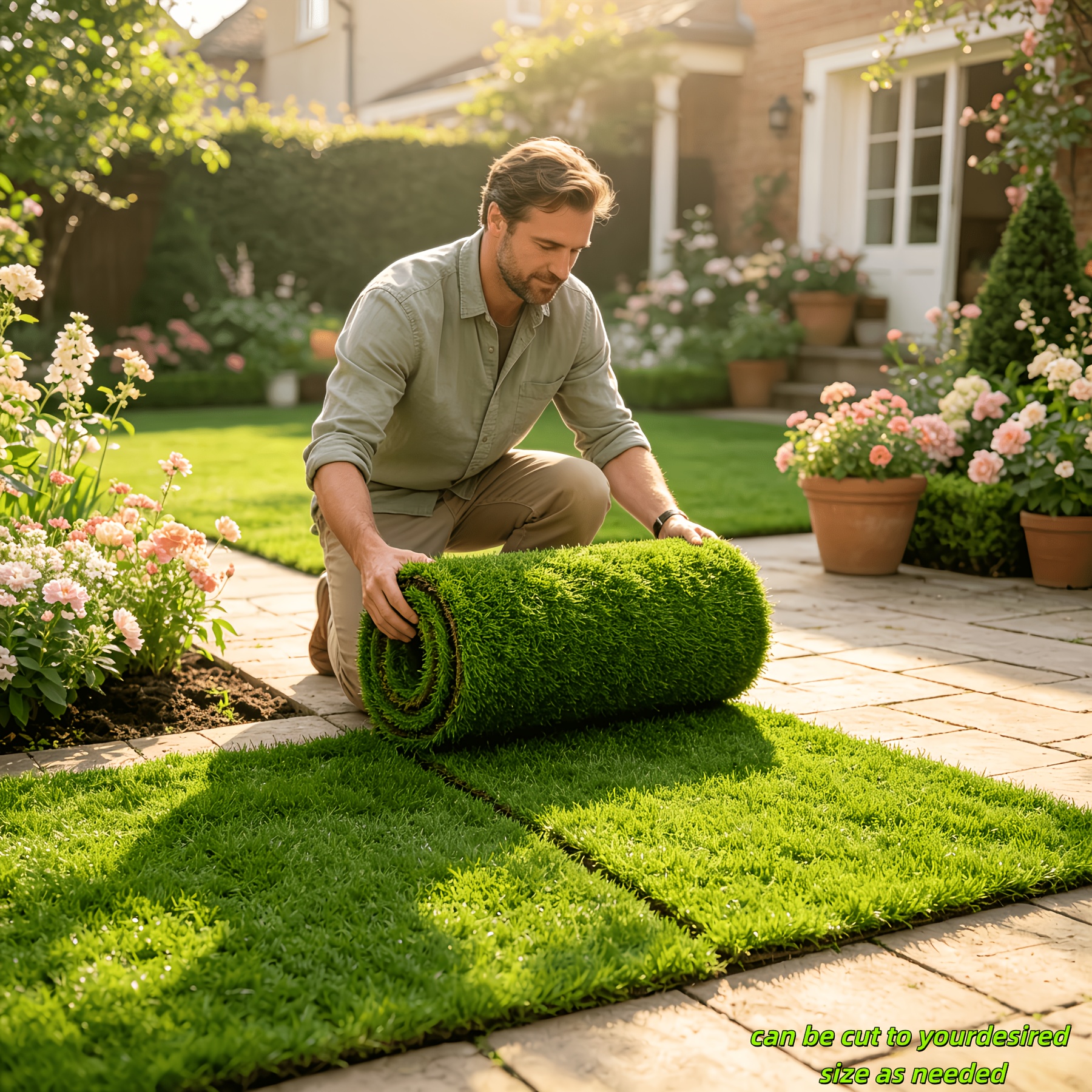 large size artificial rollable faux turf mat wear resistant and sun resistant suitable for balcony terrace courtyard walkway entrance door multi scene use market stall exhibition site ground decoration clear grass texture convenient storage