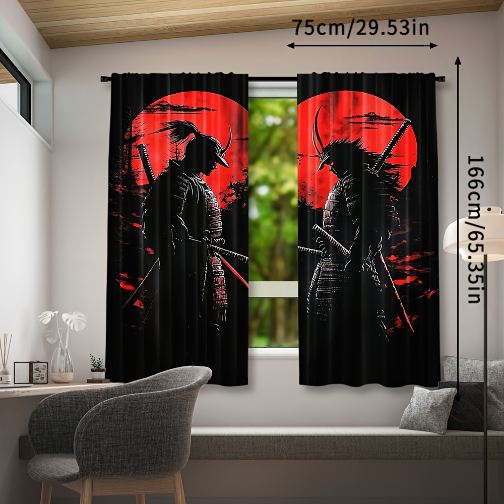 TEMU 2pcs, Japanese Ink Painting Curtains, Rod Pocket, Semi-transparent Polyester, Perfect For Living Room, Kitchen, Bedroom & More, Machine Washable