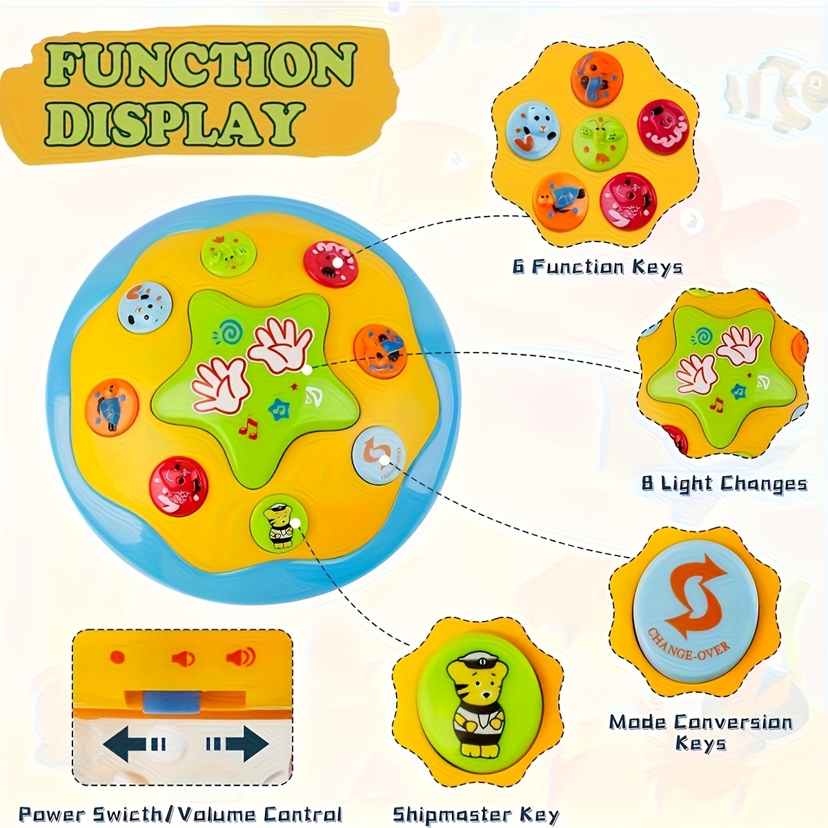 Muziekspel voor kinderen Drum met oceaanprojectielamp