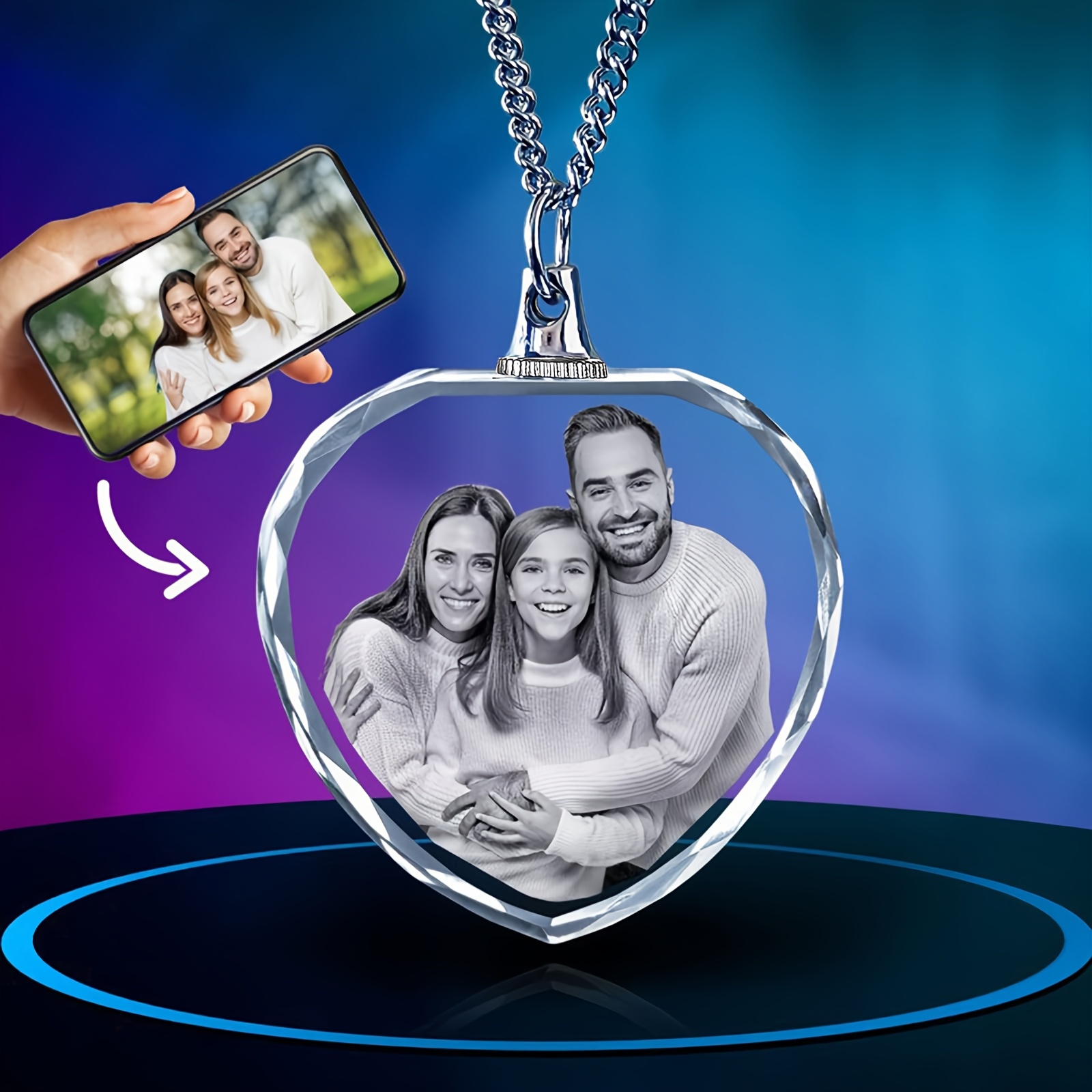 

Custom Photo Pendant Necklace - Personalized Image Necklaces With Laser Engraved Picture - Fashionable Synthetic Stone Pendant - Unique Memorial Gift For Family, Love, Thanksgiving, Christmas,