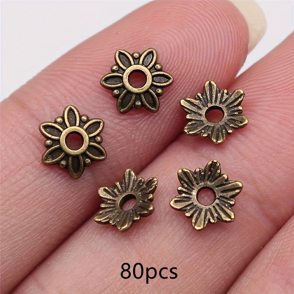 80pcs Bead Caps Flower Beads Vintage Flower Caps Bohemian Jewelry Findings Bracelet Bead Caps Spacer Beads Jewelry Additions Craft 7x7mm