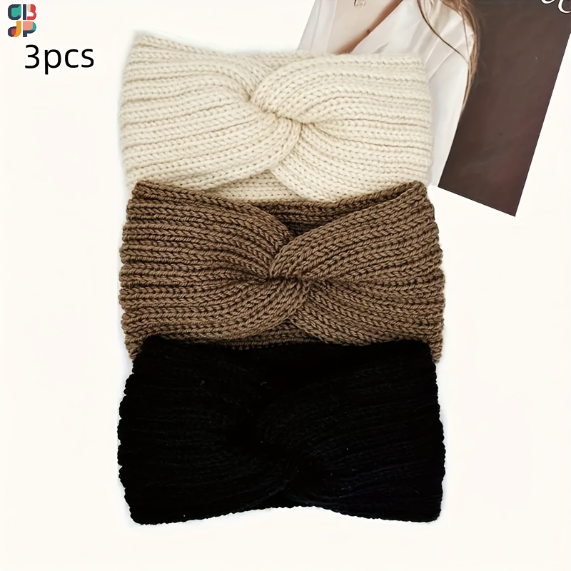 TEMU Cubidupi 3pcs Women's Fashion Knitted Headbands - Spandex Material, Minimalist With - Solid Color, Headband Set For Autumn & Winter - Ideal Birthday Festive Gift