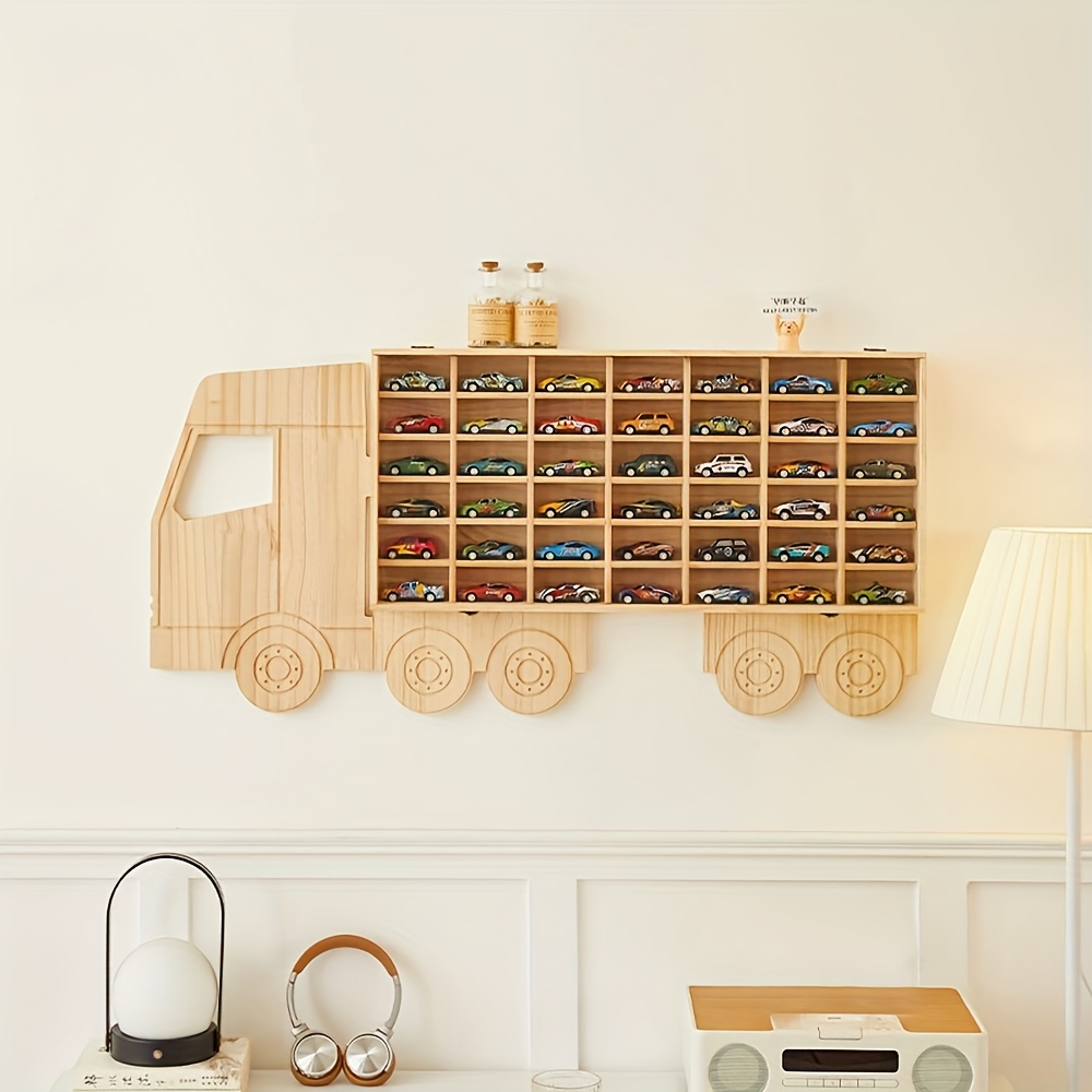 1pc Random Pattern Solid Wood Multi-Compartment Car Storage Rack, Wall-Mounted Shelf, Multi-Layer Display Rack, Storage Helper