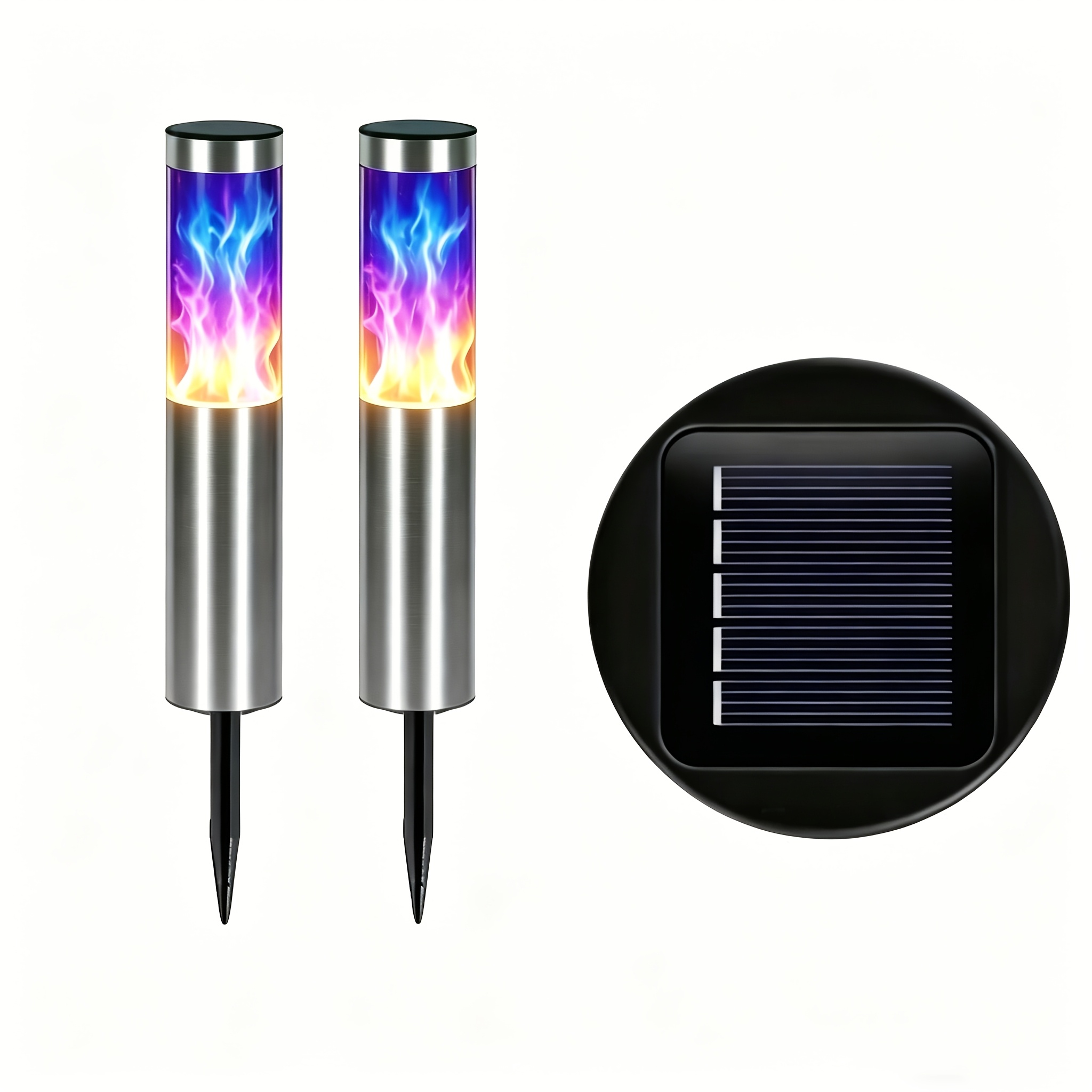 Image of Solar Round Lawn Light Multicolor Landscape Lighting And Torch Led Outdoor Lighting Decor Solar Garden Light For Courtyard Garden Path Lawn Driveway Sidewalk Holiday Decoration