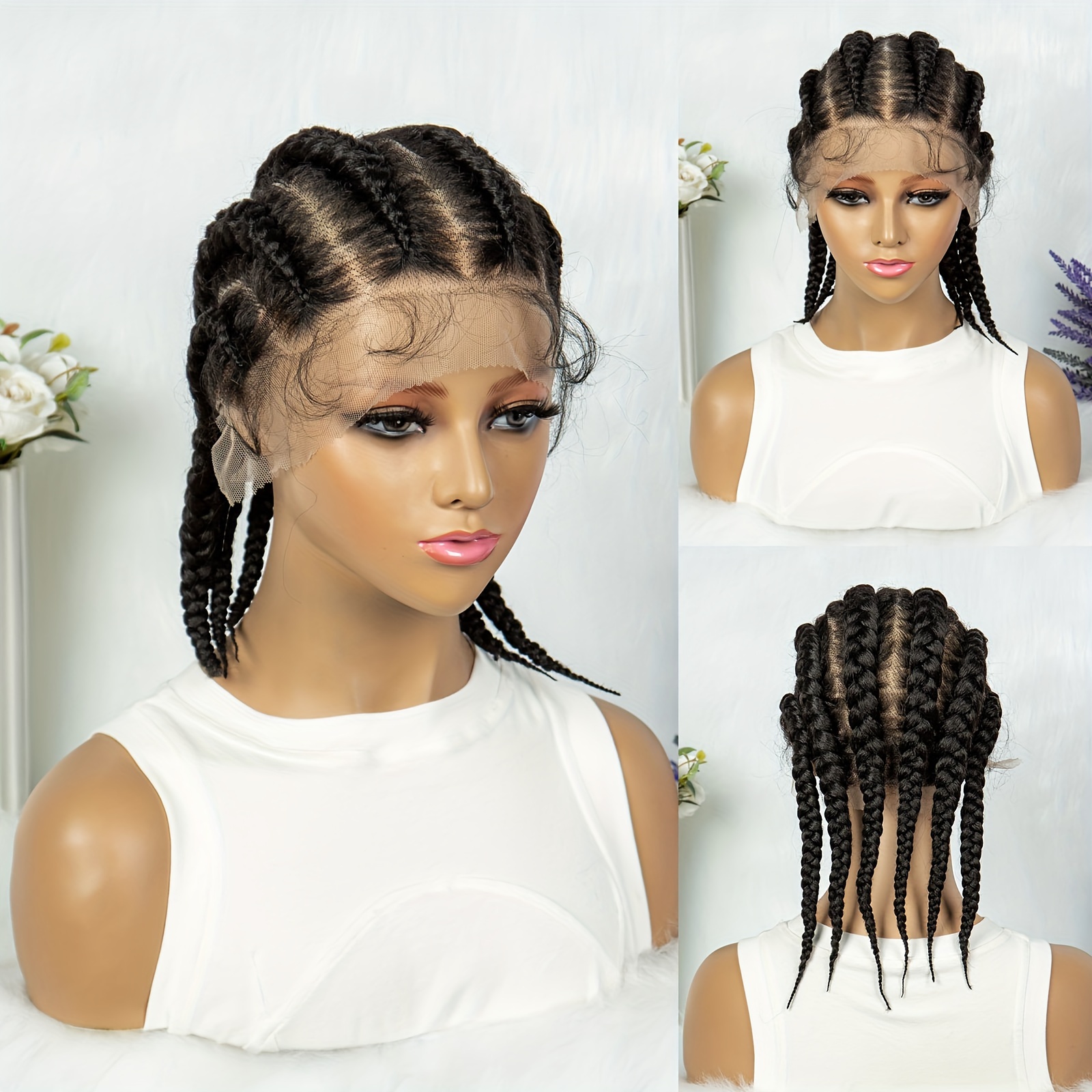 

Elegant Full Lace Wig With Braids - Fiber, Unisex-adult, 180% Density, Versatile , Full Lace Area, Fits All