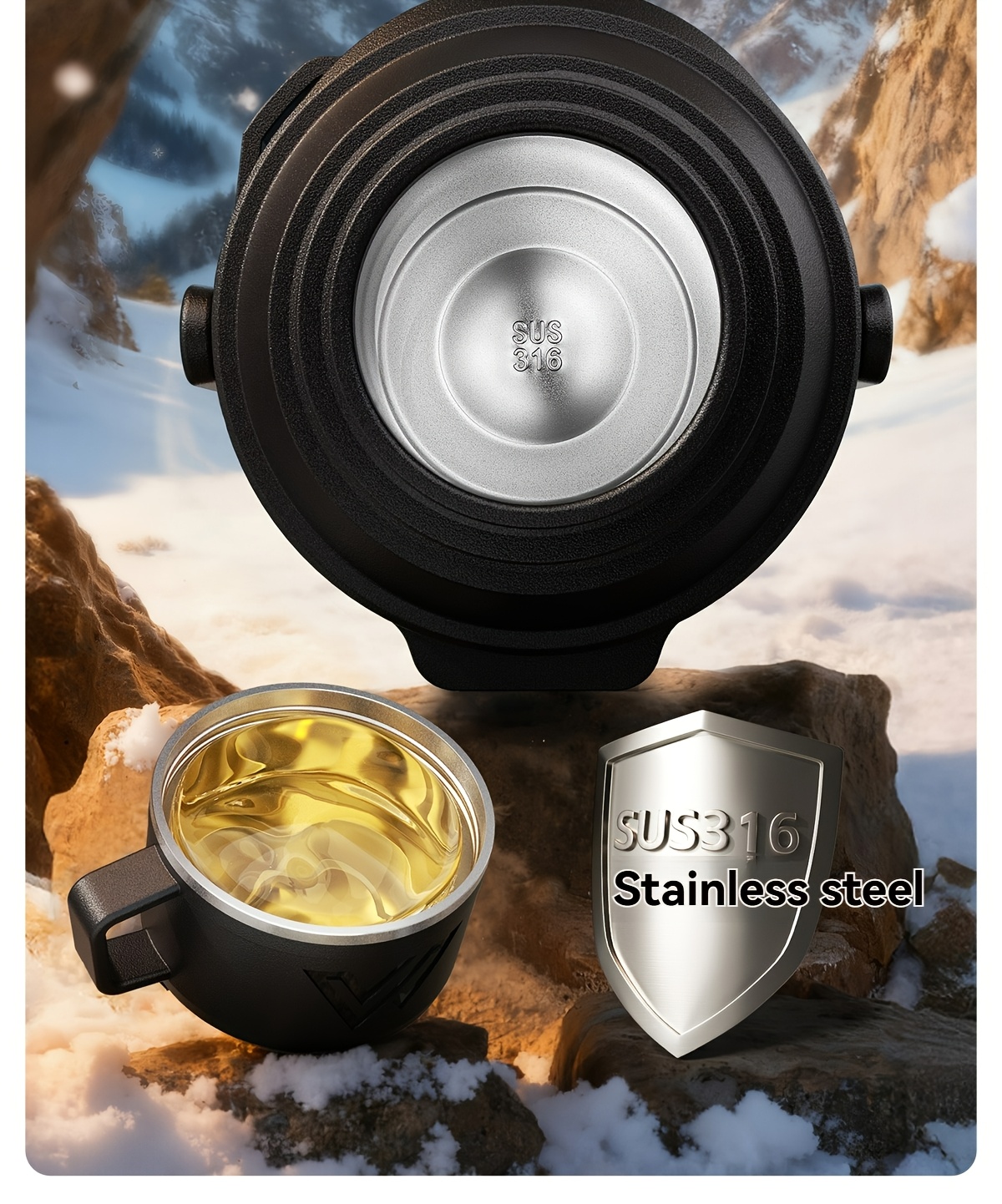 1 stainless steel large capacity in multiple sizes with a handle and cup lid featuring a tea storage compartment and maintaining temperature for suitable for outdoor use and camping Product details 12