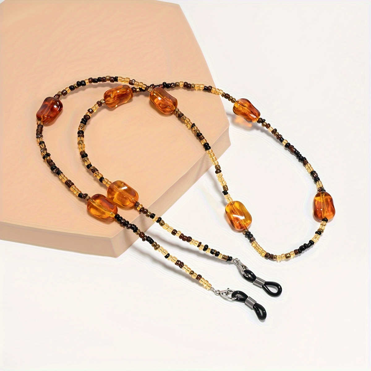 Chichain Vintage Amber Crystal Glasses Chain - Anti-slip, Face-covering & Reading Glasses Strap With Beaded Design, Acrylic, For - Stylish Eyewear Retainer