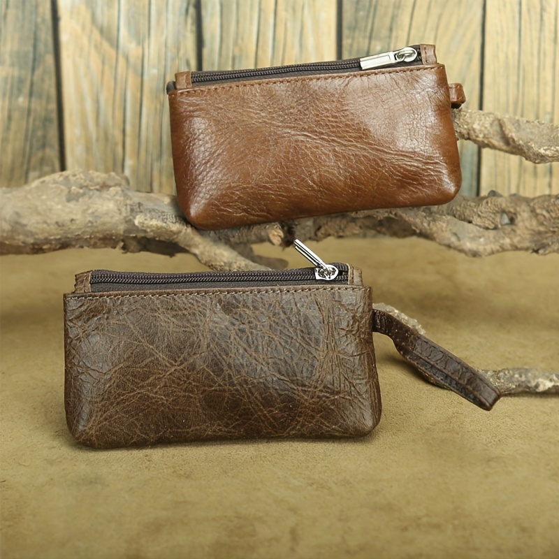 

Cowhide Mini Wallet, Genuine Leather Bus Card Bag, Retro Zipper Car Key Bag, Coin Bank Card Bag, Couple Mini Clutch Bag