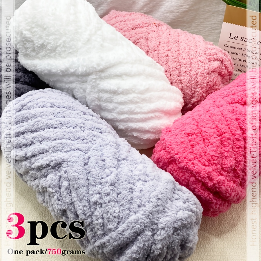 item picture 3pcs extra thick super large volume chenille yarn   750g 3pcs per pack ultra soft fluffy jumbo finger yarn rich plush feel suitable for hand knitting comfortable blankets sofa cushions scarves pillows pet beds and crafts