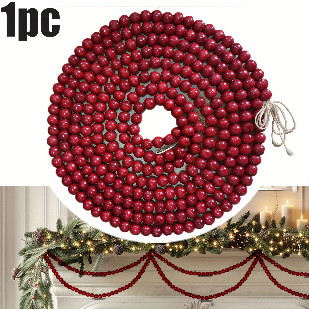 

13.1ft Bead Garland - Christmas & New Year Decor, No Power Needed, Feather-free Holiday Ornament