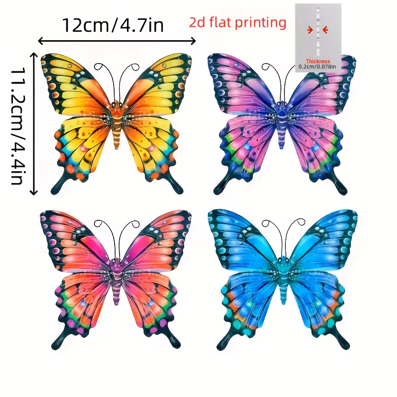 2d flat printing 4pcs colorful wall art iron ornaments suitable for garden courtyard living room bedroom terrace balcony no electricity needed outdoor fence art decoration ideal gift for 2d flat details 4