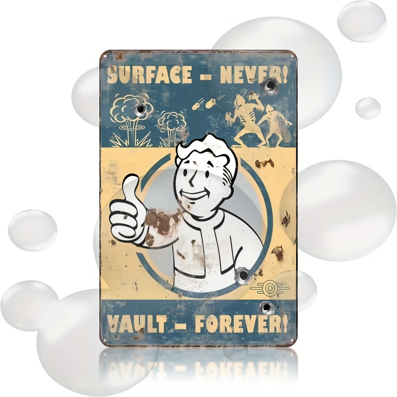 

Vintage Fallout-inspired Metal Tin Sign - Iron Wall Hanging Decor, Rustic Vault Forever Plaque For Game Room, Man Cave, Bar - Pre-drilled For Easy Mounting, Durable, Weatherproof - 8x12 Inches - 1pc