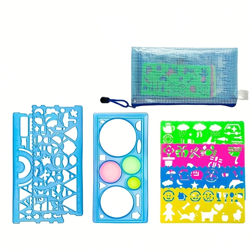 TEMU A Set Of Grid Bag Storage, Versatile Ruler, Multi-functional Drawing Ruler, Hand-copied Report Template, Hollow Ruler, Painting Tool, Geometric