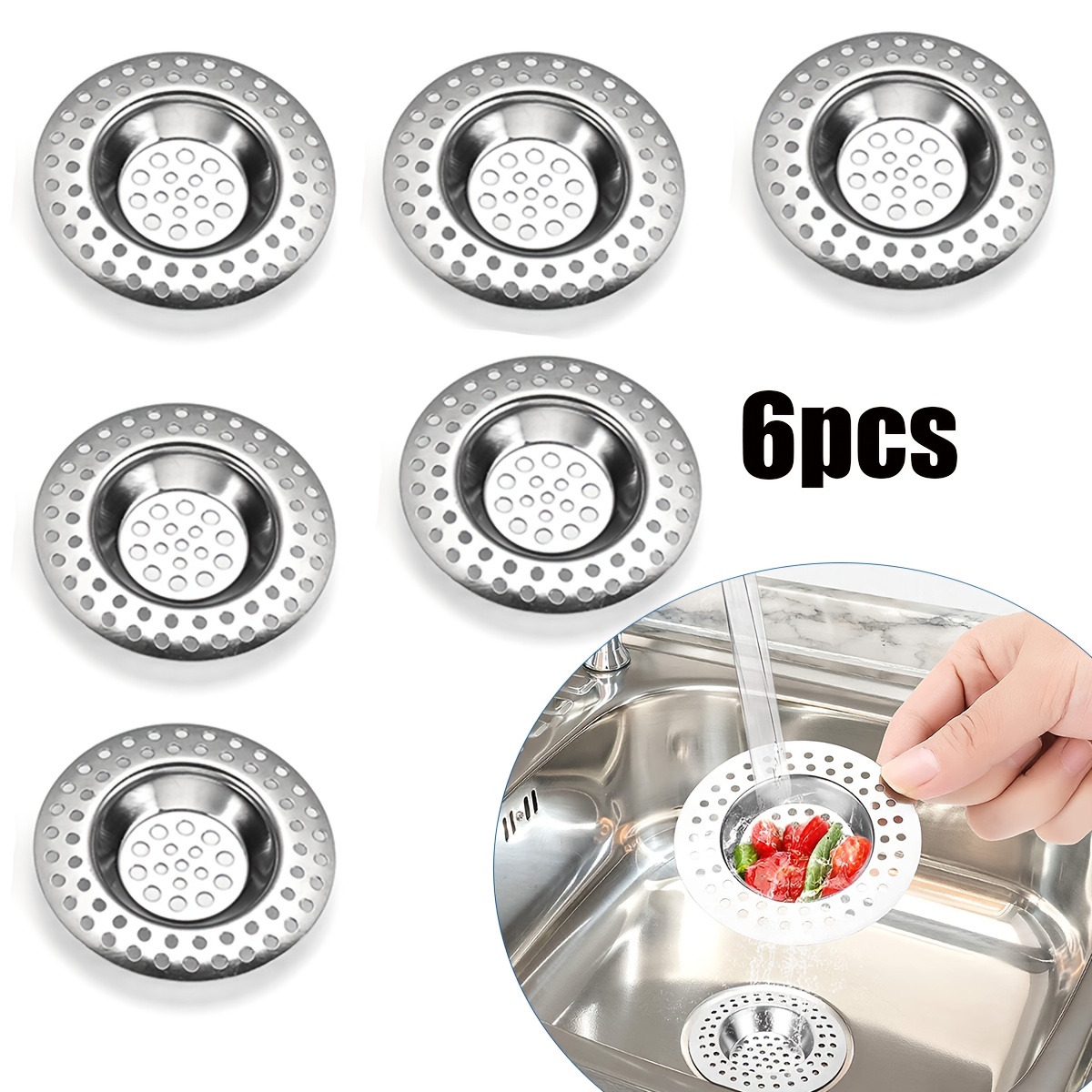 TEMU 3/6 pezzi Filtro per vasca da bagno Cattura capelli �� Filtro da cucina �� Filtro per lavandino bagno 3 pollici ( 7,6 cm) �� Filtro per lavello i