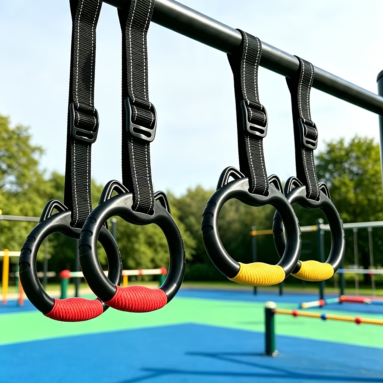 TEMU Ensemble d'anneaux de gymnastique sur le thème du chat (rouge et jaune, 2 paires) – Anneaux réglables pour tractions et entraînement polyvalent
