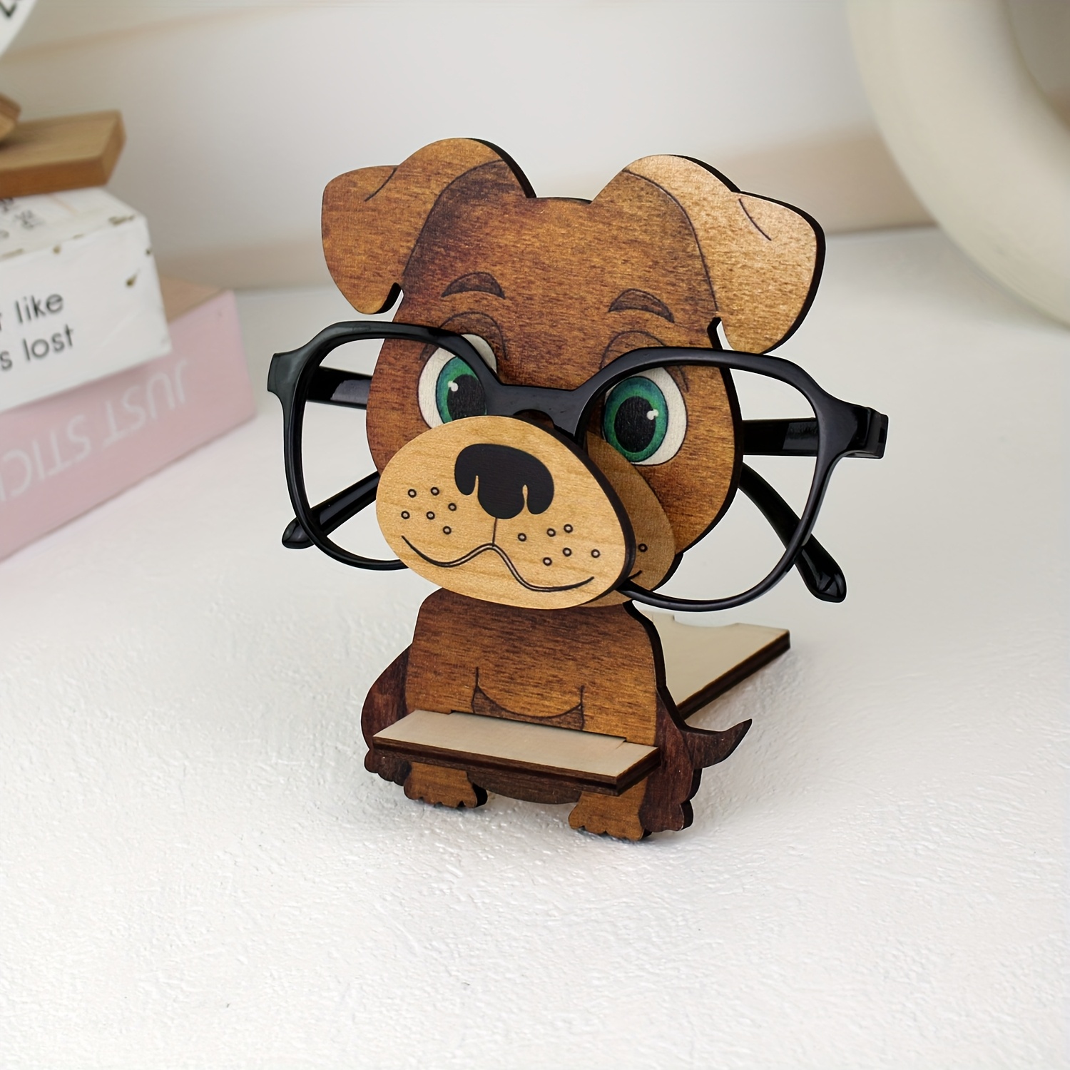 cute puppy glasses holder no assembly needed sturdy wooden dog with   eyes desk decor for home office birthday gifts   pet lovers dog owners office decoration   design durable construction Product details 1