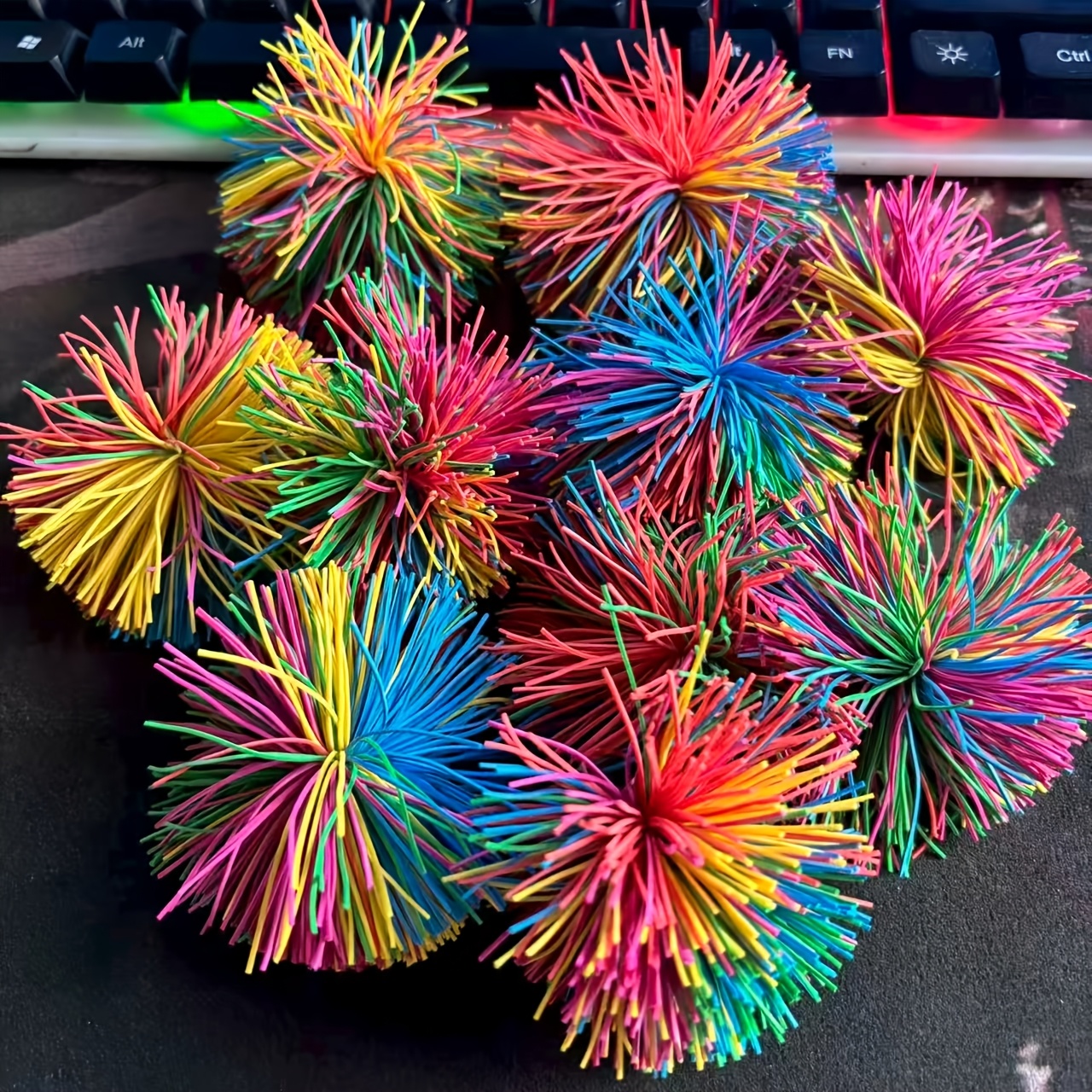 Rainbow Rubber String Stretchy Balls Set