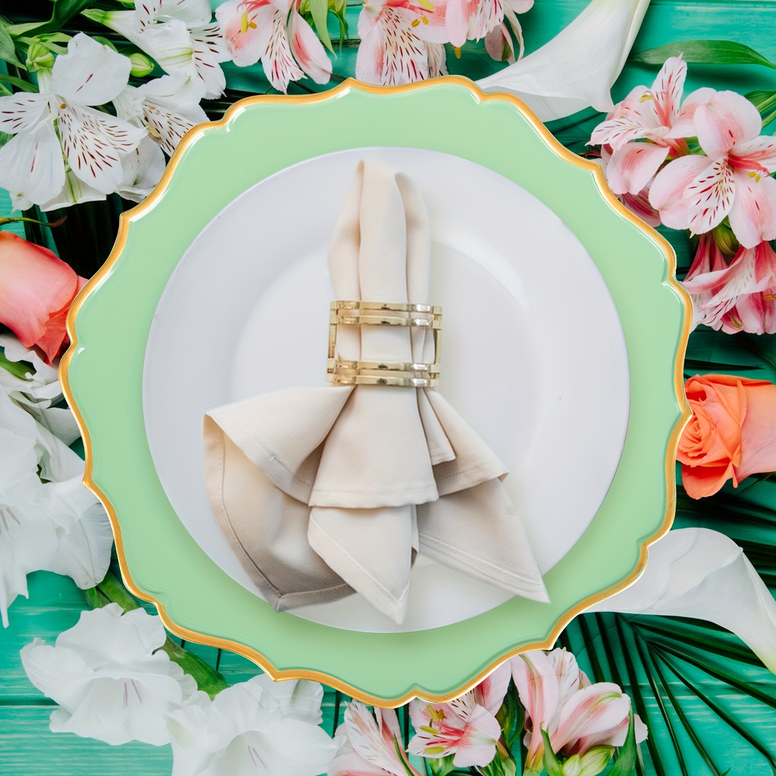 mint green plastic plates