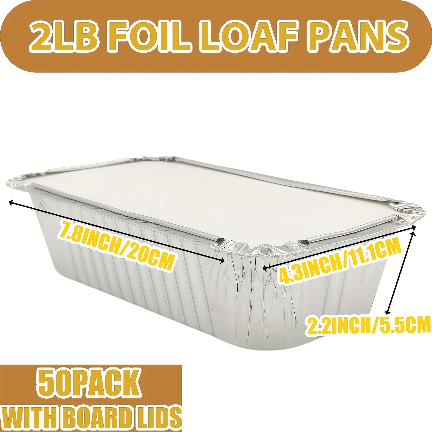 E-shop 50 Stück Aluminium Brotformen mit Deckel 650ml Einweg Brotformen zum Backen, Mittagessenbehälter, Einzelportion Backformen - Folien Brotformen,