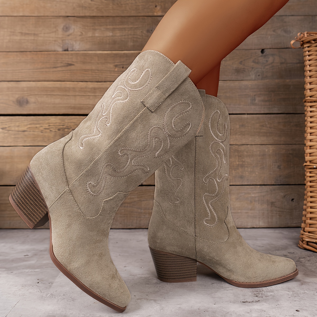 Women's Fashion Embroidered Western Cowboy Boots, Women Shoes