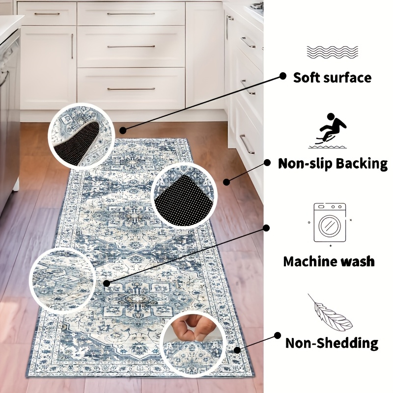 1pc luxury european style polyester area rug 850g non slip waterproof stain resistant rectangular carpet machine washable lightweight for kitchen hallway bedroom vanity holiday decor details 7